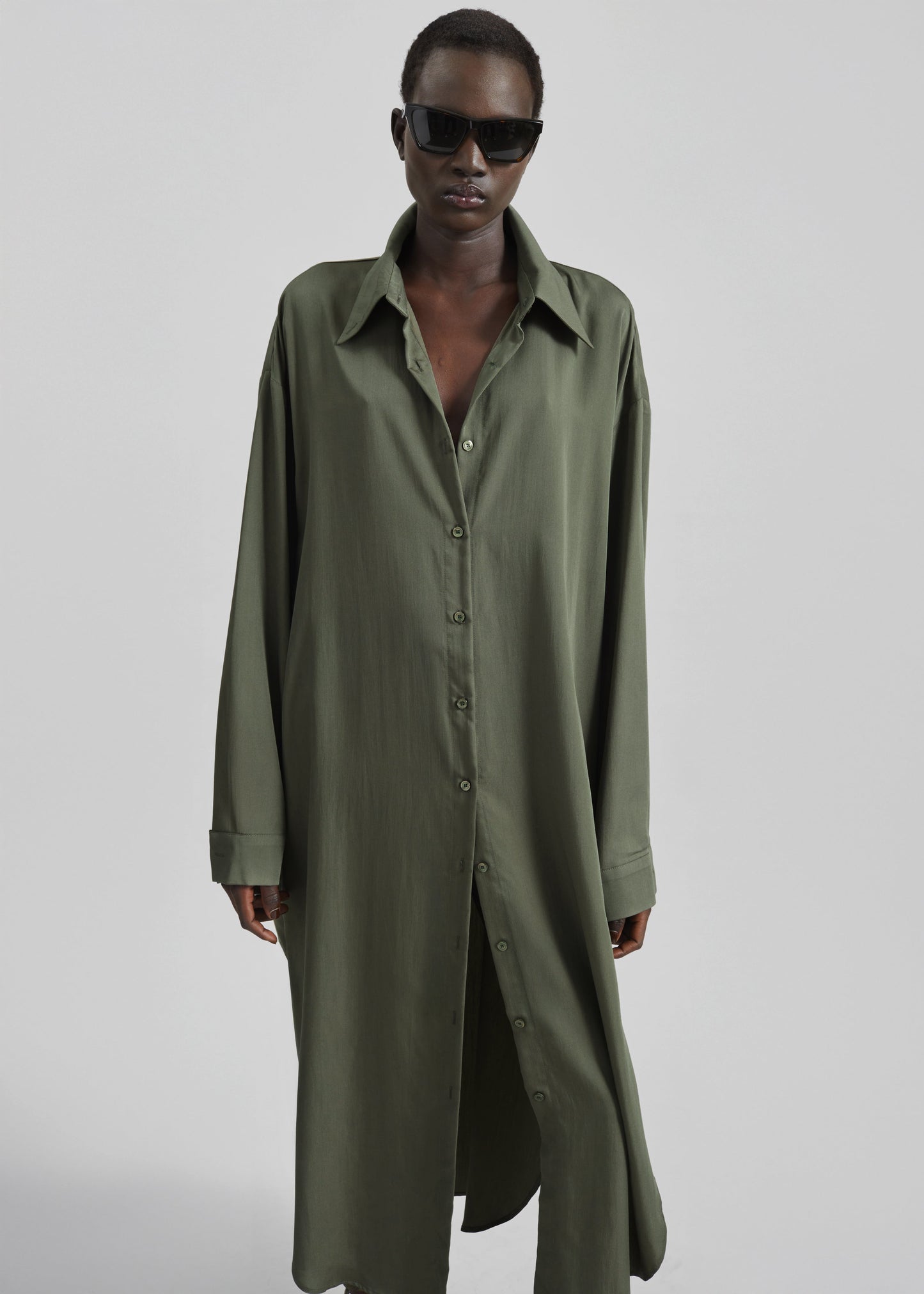 Silvan Neck Tie Shirt Dress - Olive