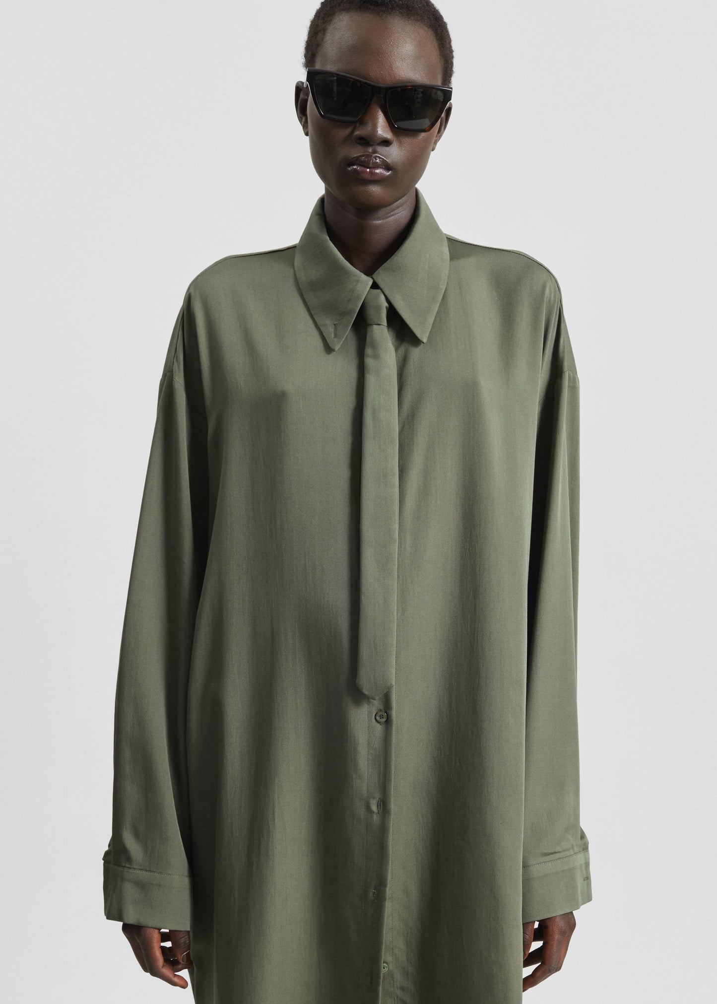 Silvan Neck Tie Shirt Dress - Olive