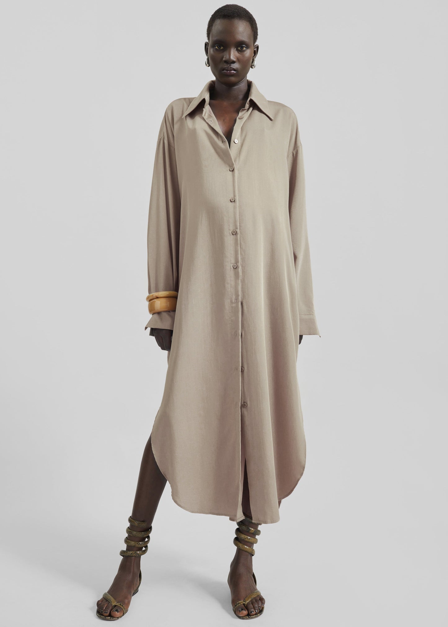 Silvan Neck Tie Shirt Dress - Taupe