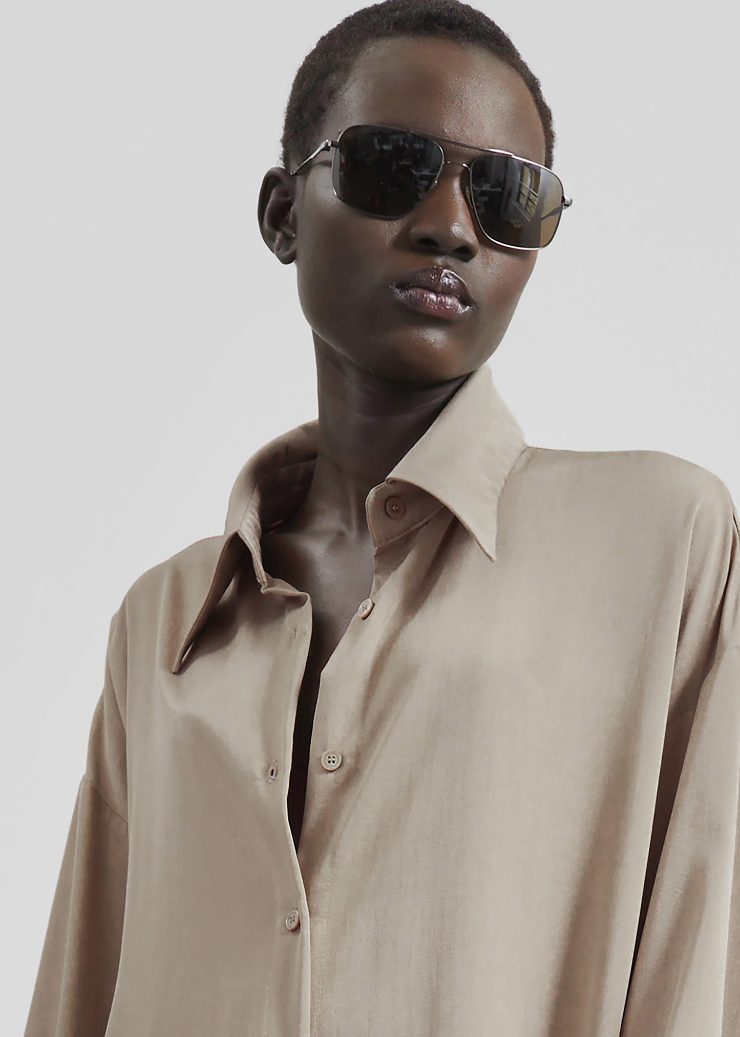 Silvan Neck Tie Shirt Dress - Taupe