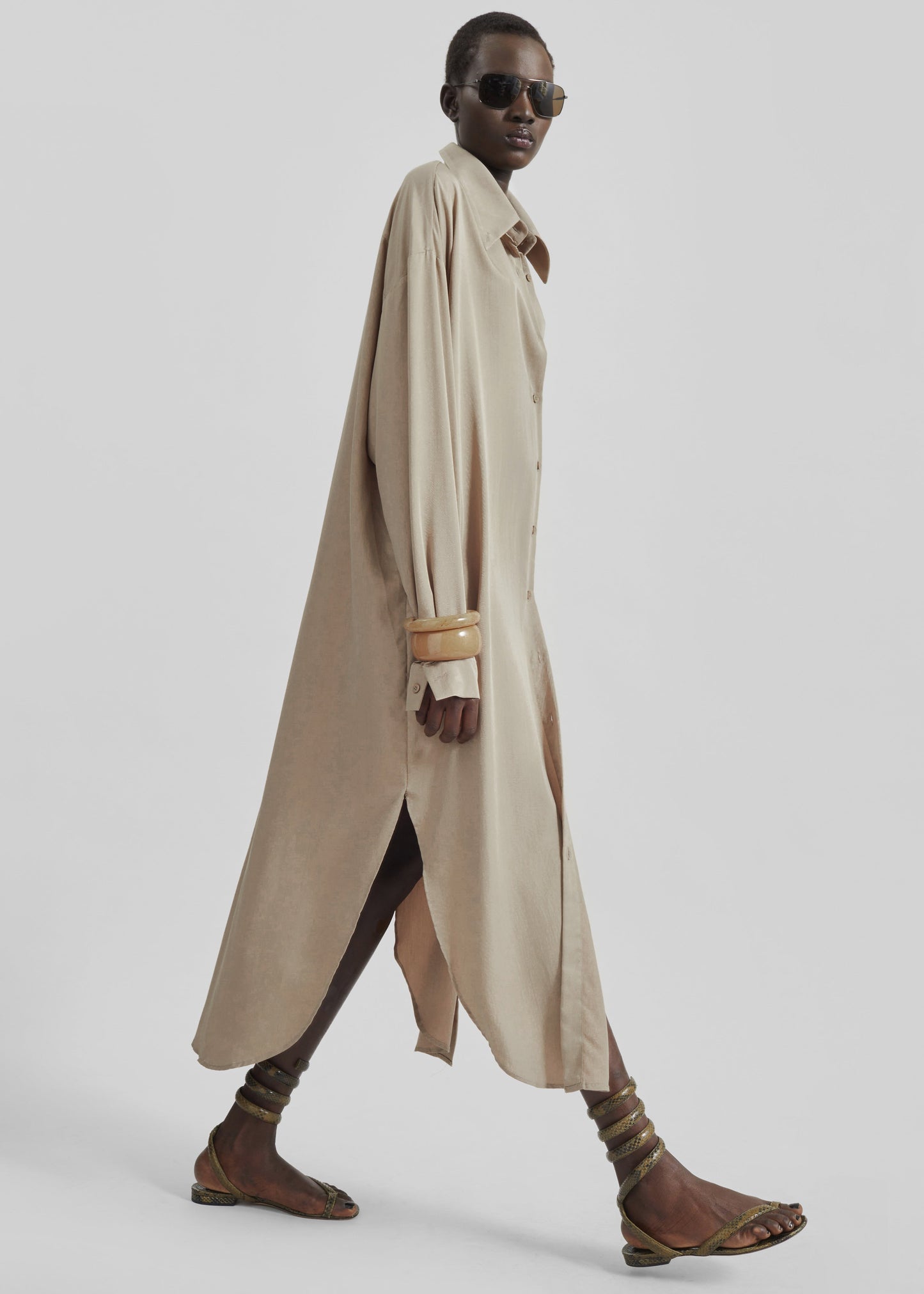 Silvan Neck Tie Shirt Dress - Taupe