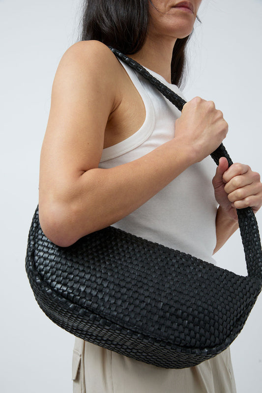 St. Agni Lattice Weave Crescent Bag in Black
