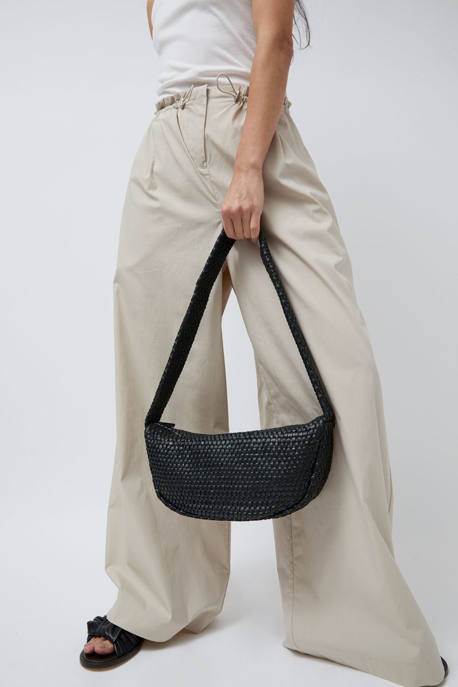St. Agni Lattice Weave Crescent Bag in Black