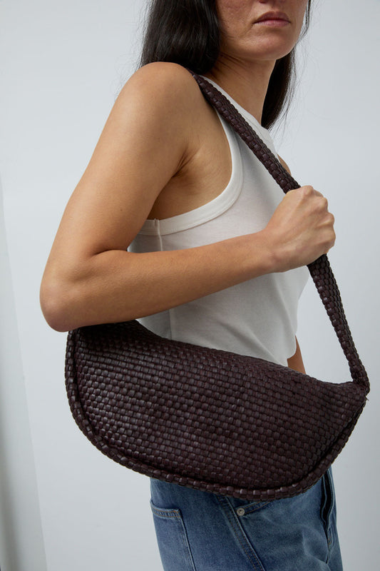 St. Agni Lattice Weave Crescent Bag in Port