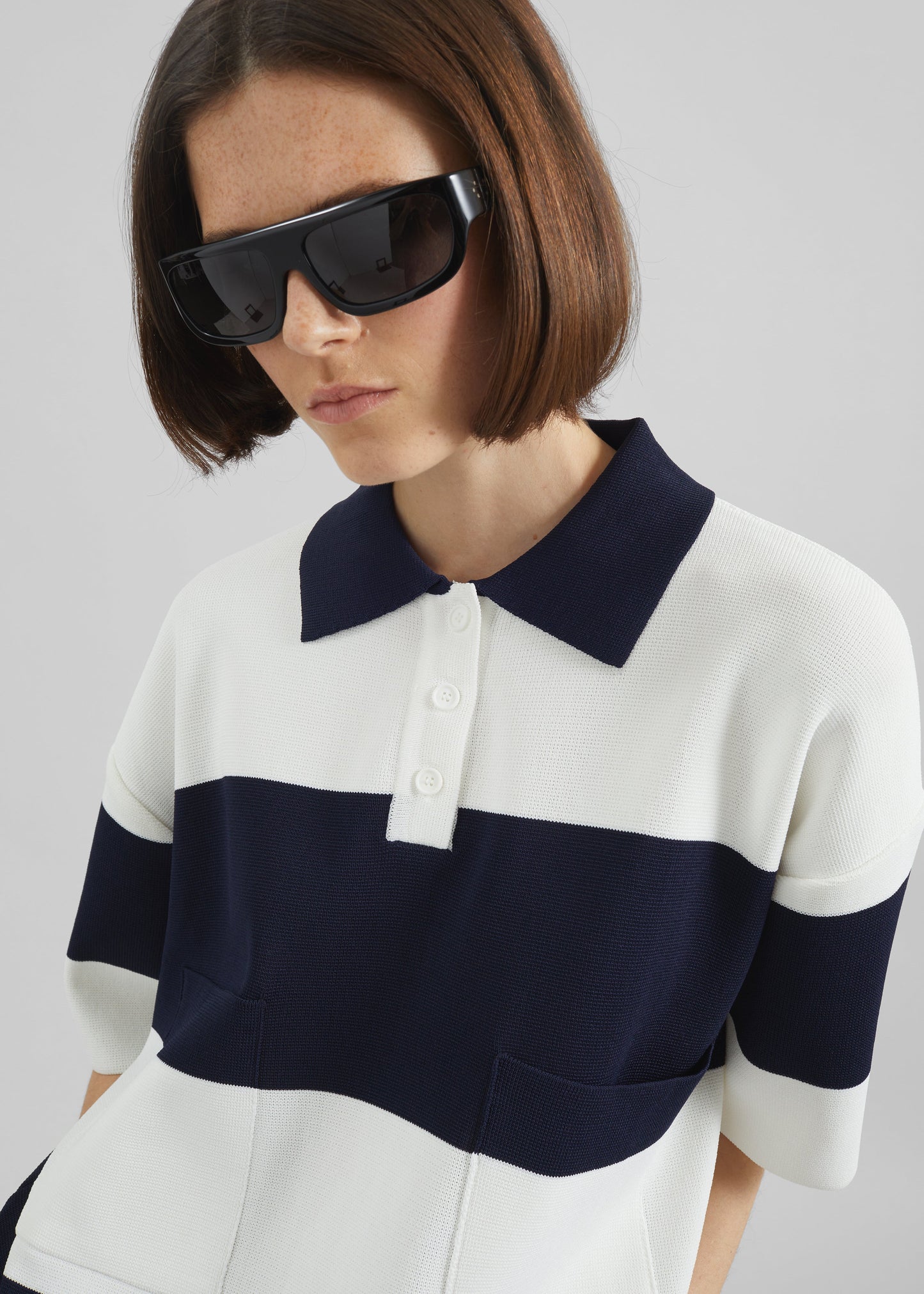 Teralba Oversized Knit Polo - White/Navy Stripe