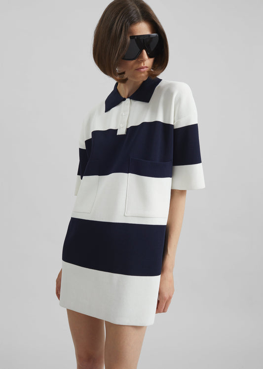 Teralba Oversized Knit Polo - White/Navy Stripe