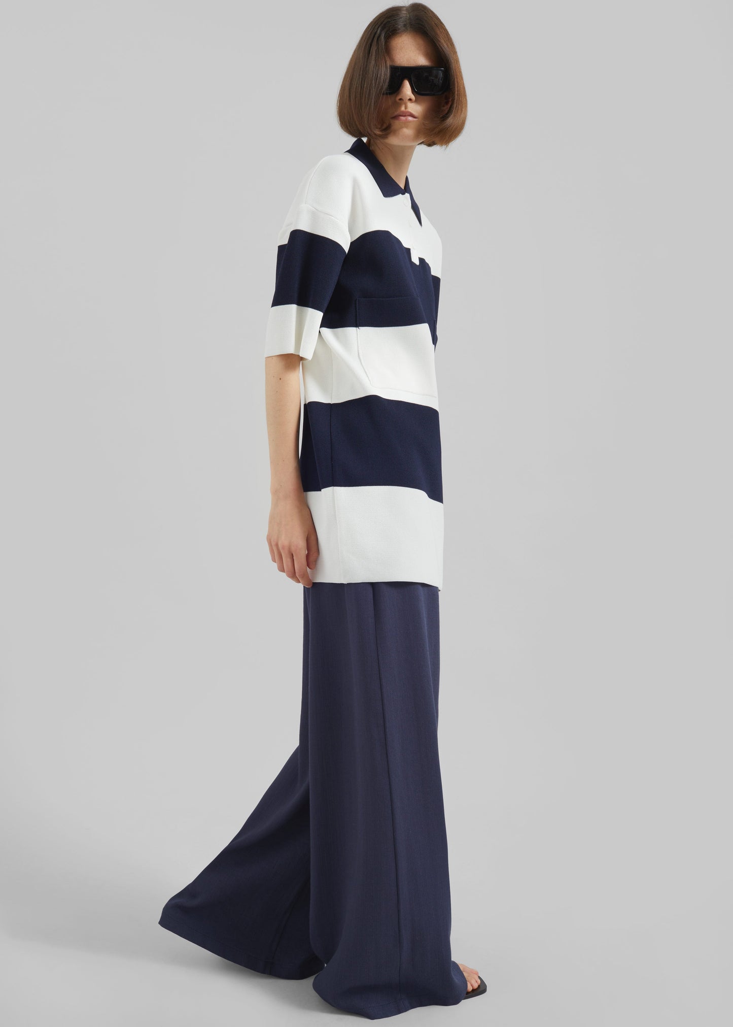 Teralba Oversized Knit Polo - White/Navy Stripe