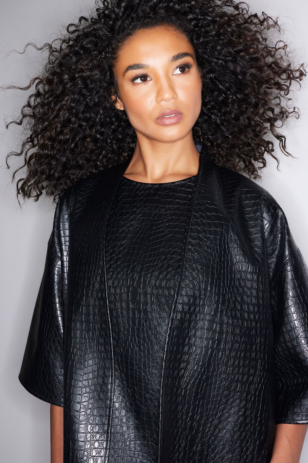 Faux Croc Leather Kimono Jacket