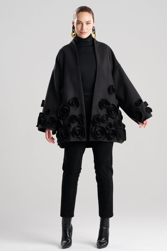 Felt Short Trapeze 3D Floral Embroidered Coat