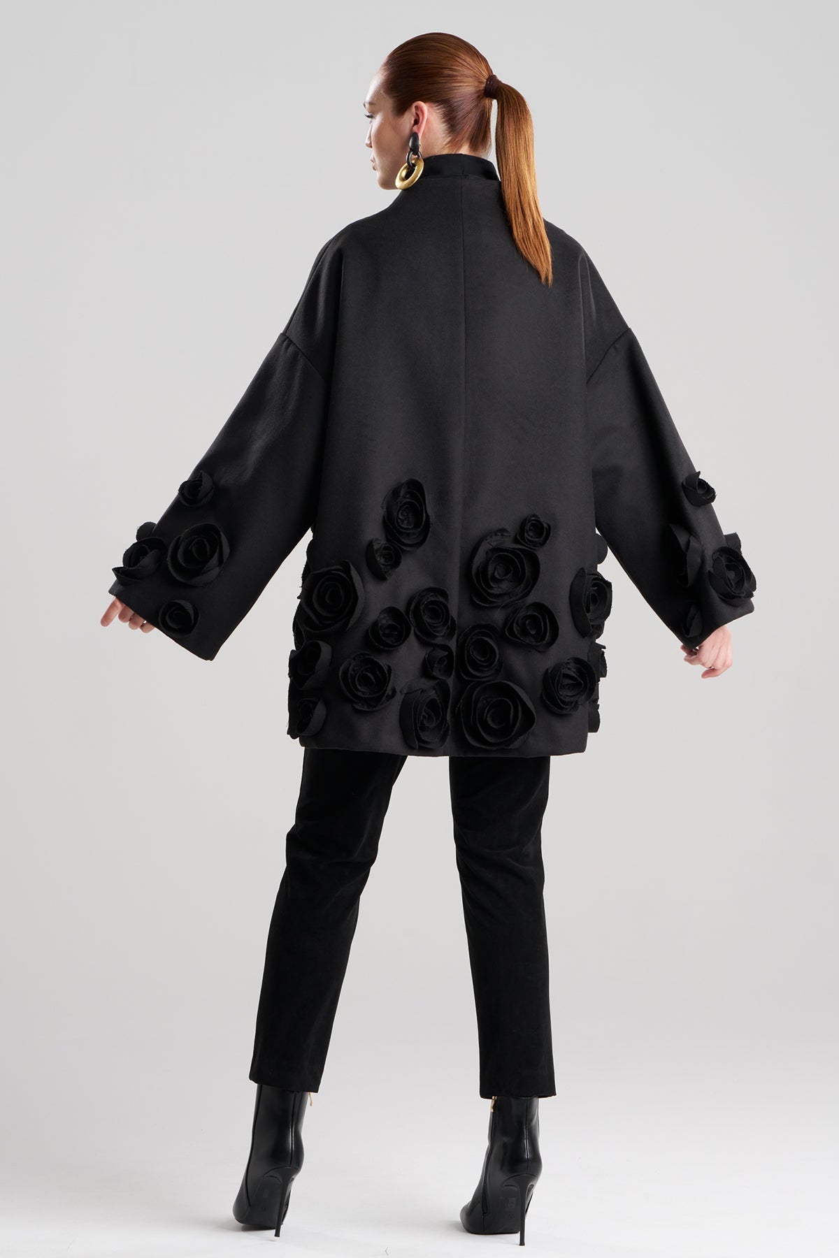 Felt Short Trapeze 3D Floral Embroidered Coat