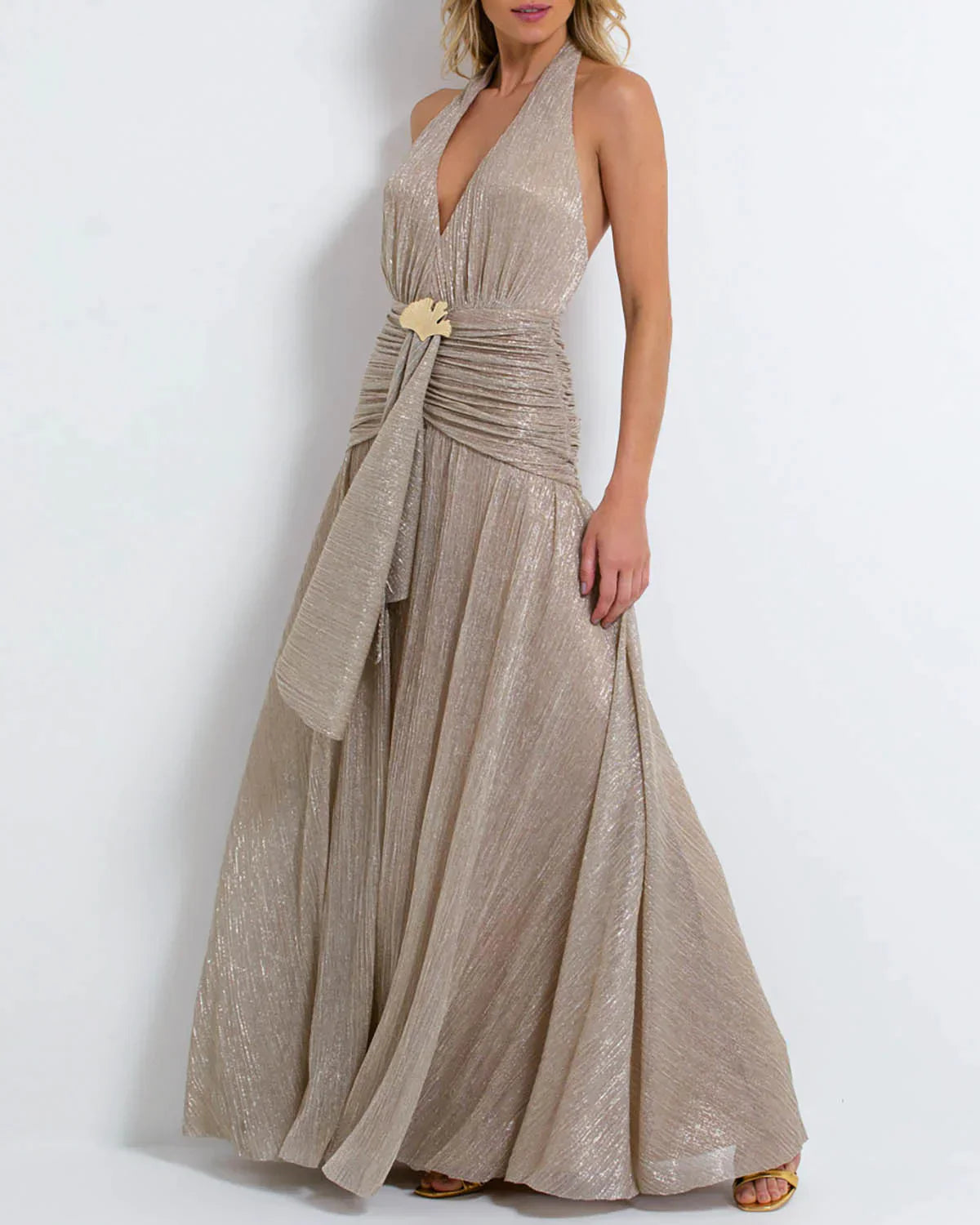 PatBo Lurex Draped Maxi Dress