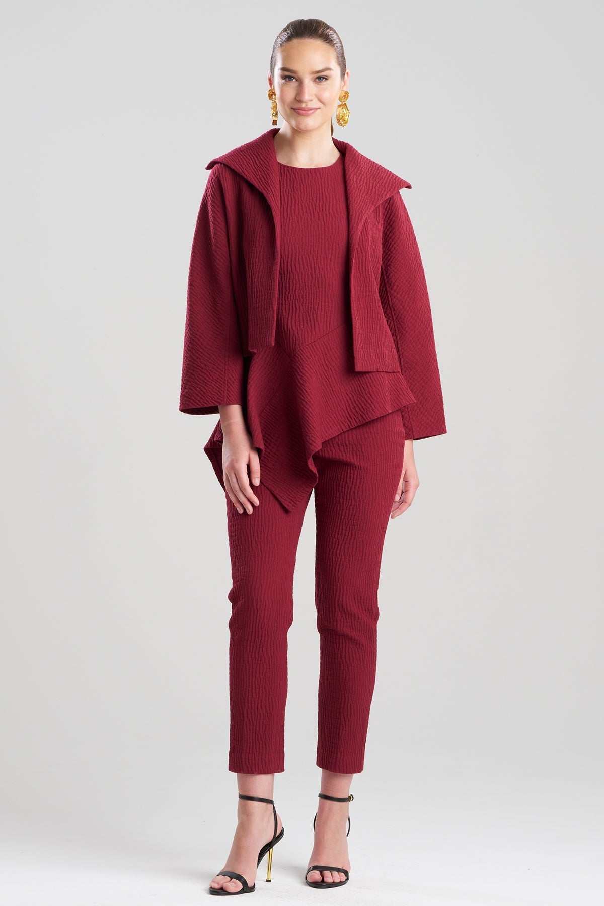 Textured Cotton Jacquard Stand Collar Jacket