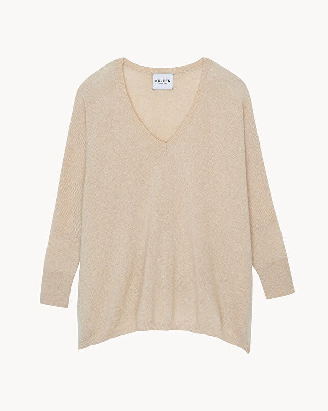 Kujten Minie Cashmere Oversized Sweater V neck 3/4 sleeve
