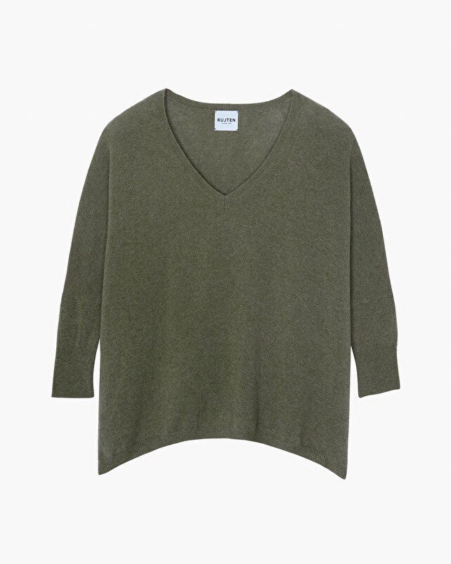 Kujten Minie Cashmere Oversized Sweater V neck 3/4 sleeve