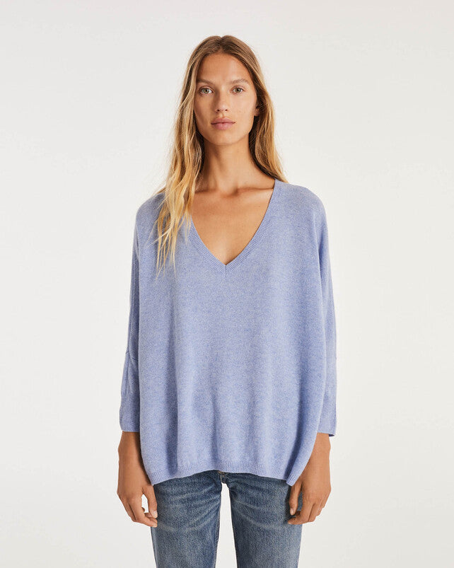 Kujten Minie Cashmere Oversized Sweater V neck 3/4 sleeve