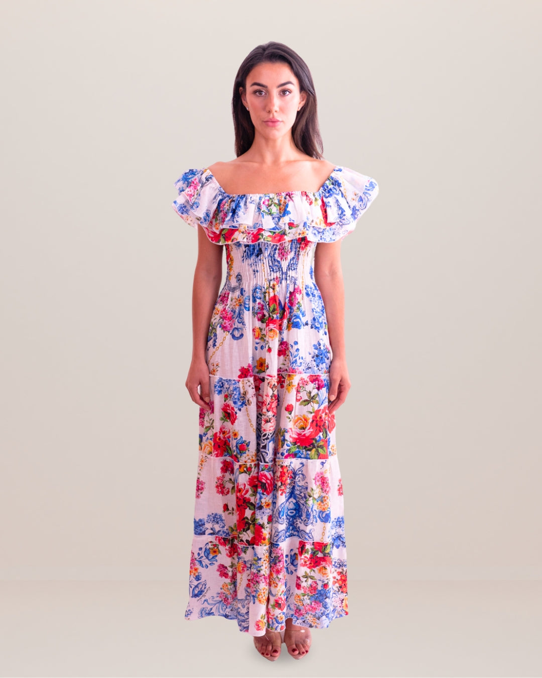 Positano Volant Linen Long Dress