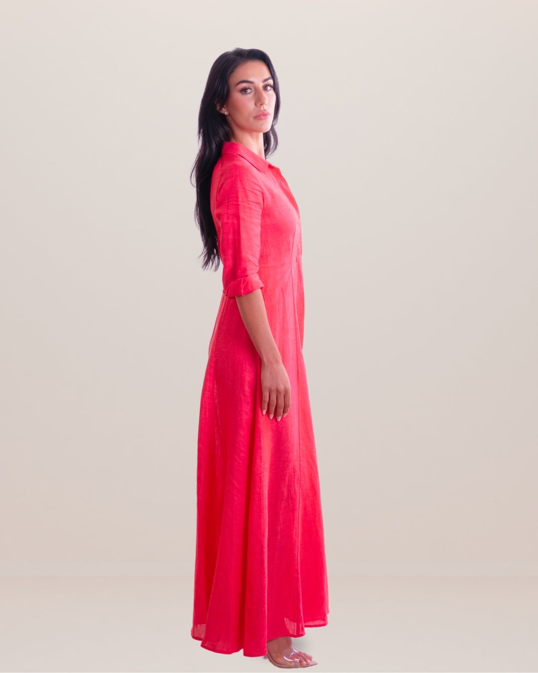 Shirt Dress Long Linen Solid
