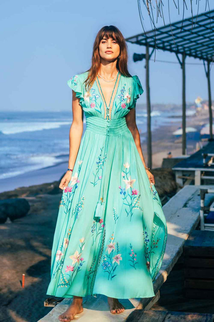 Flores Gown Acqua Green