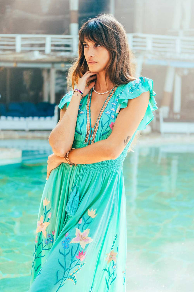 Flores Gown Acqua Green