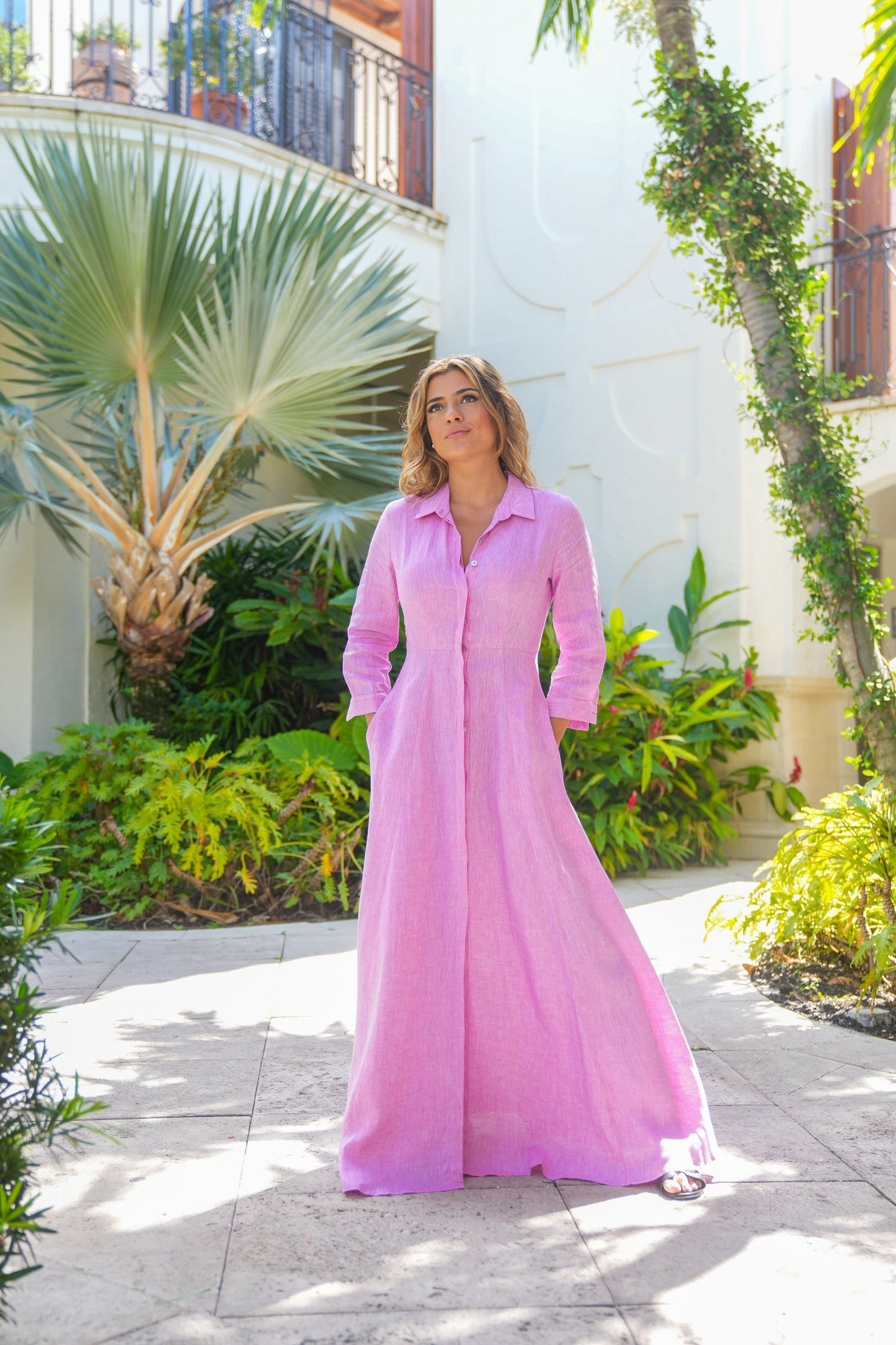 Shirt Dress Long Linen Solid