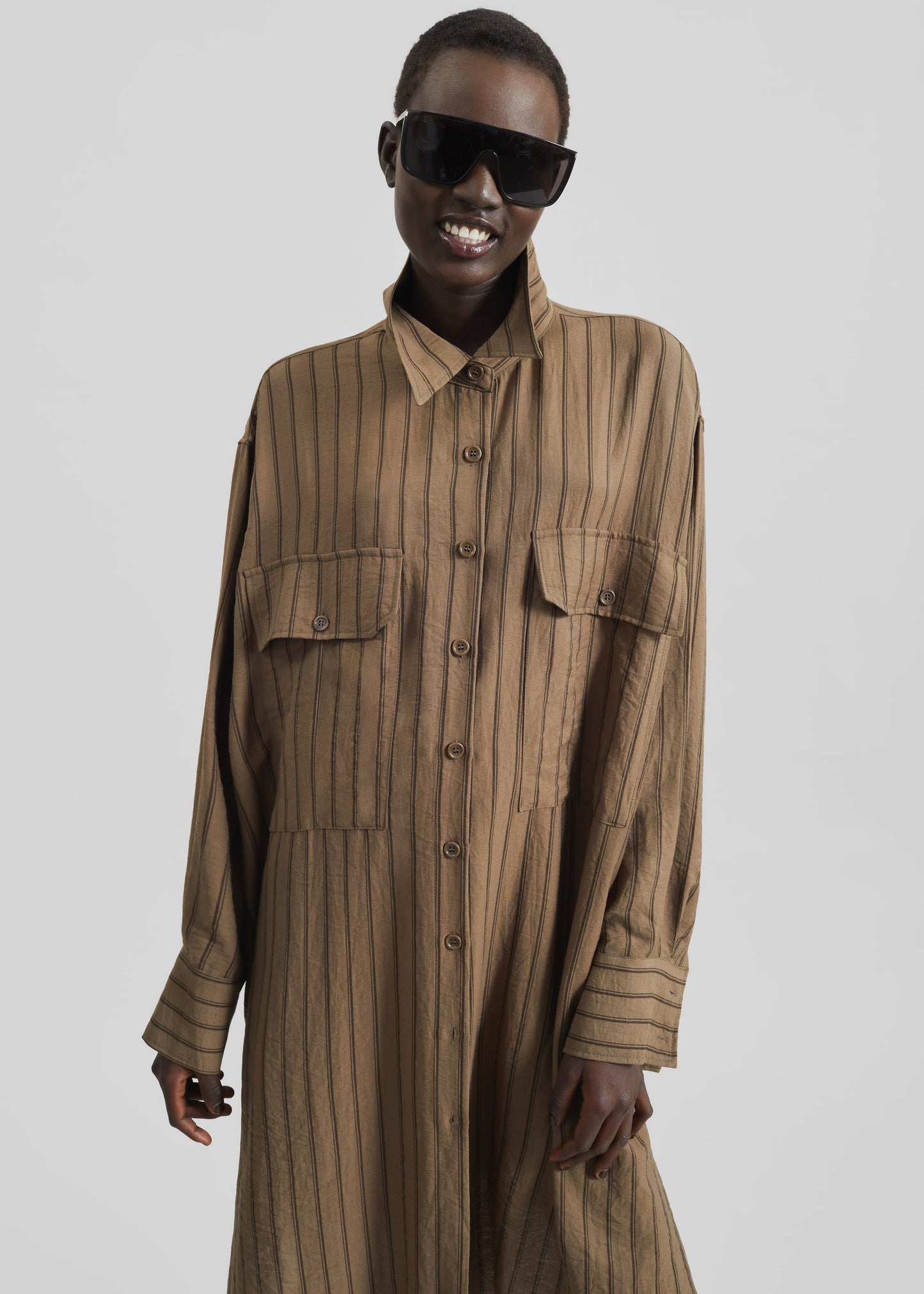 Albegna Shirt Dress - Brown Stripe