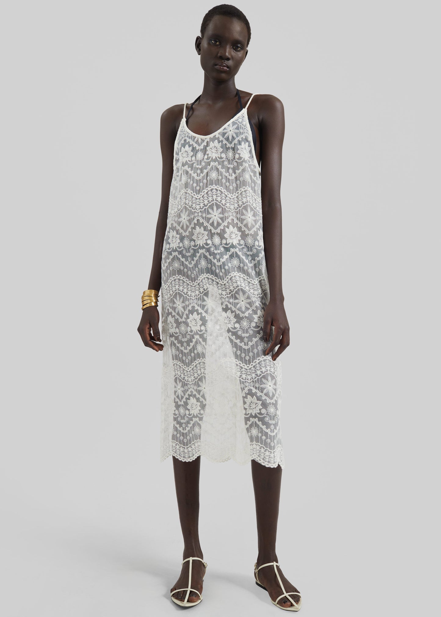 Berzi Sheer Lace Midi Dress - White