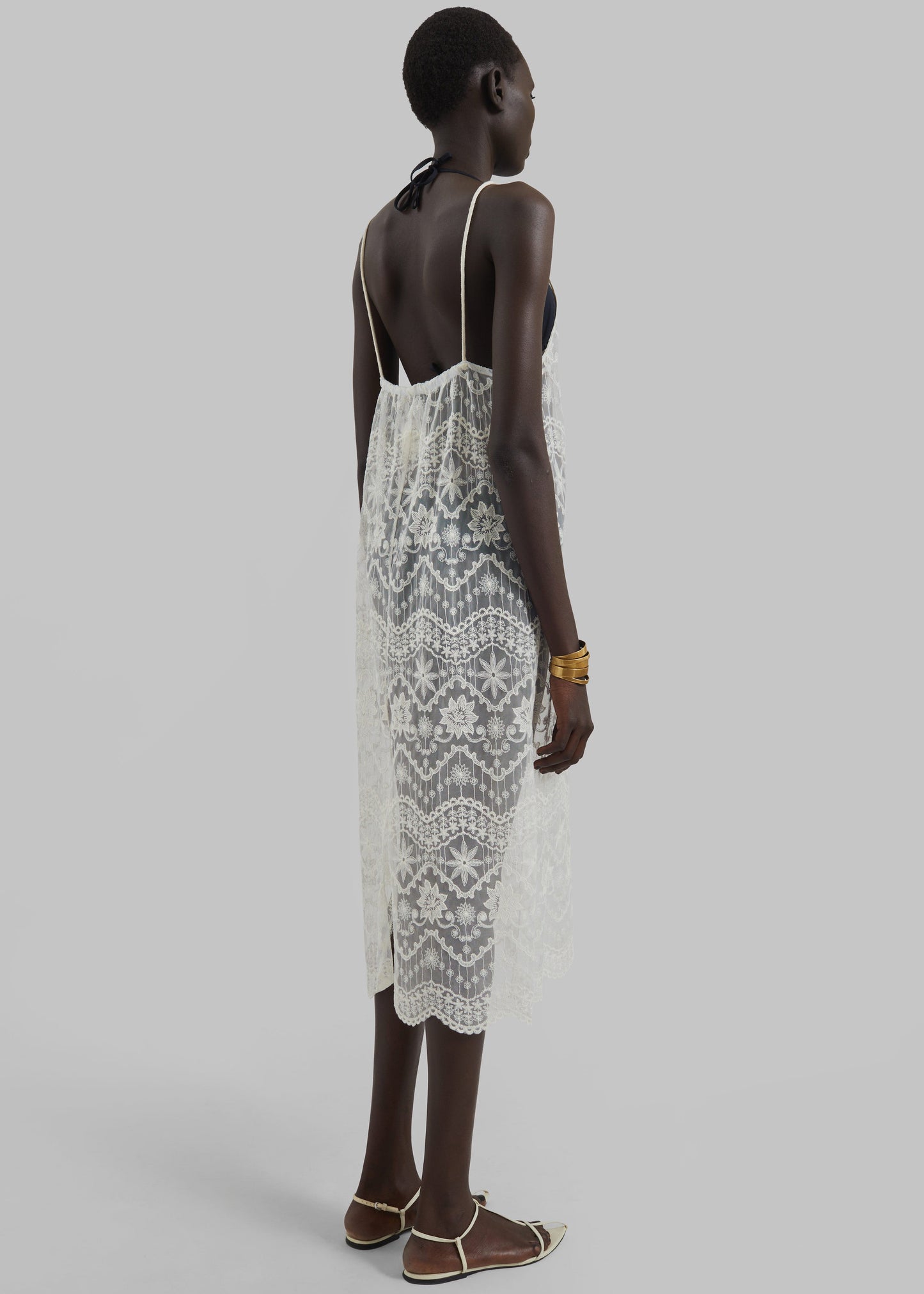 Berzi Sheer Lace Midi Dress - White
