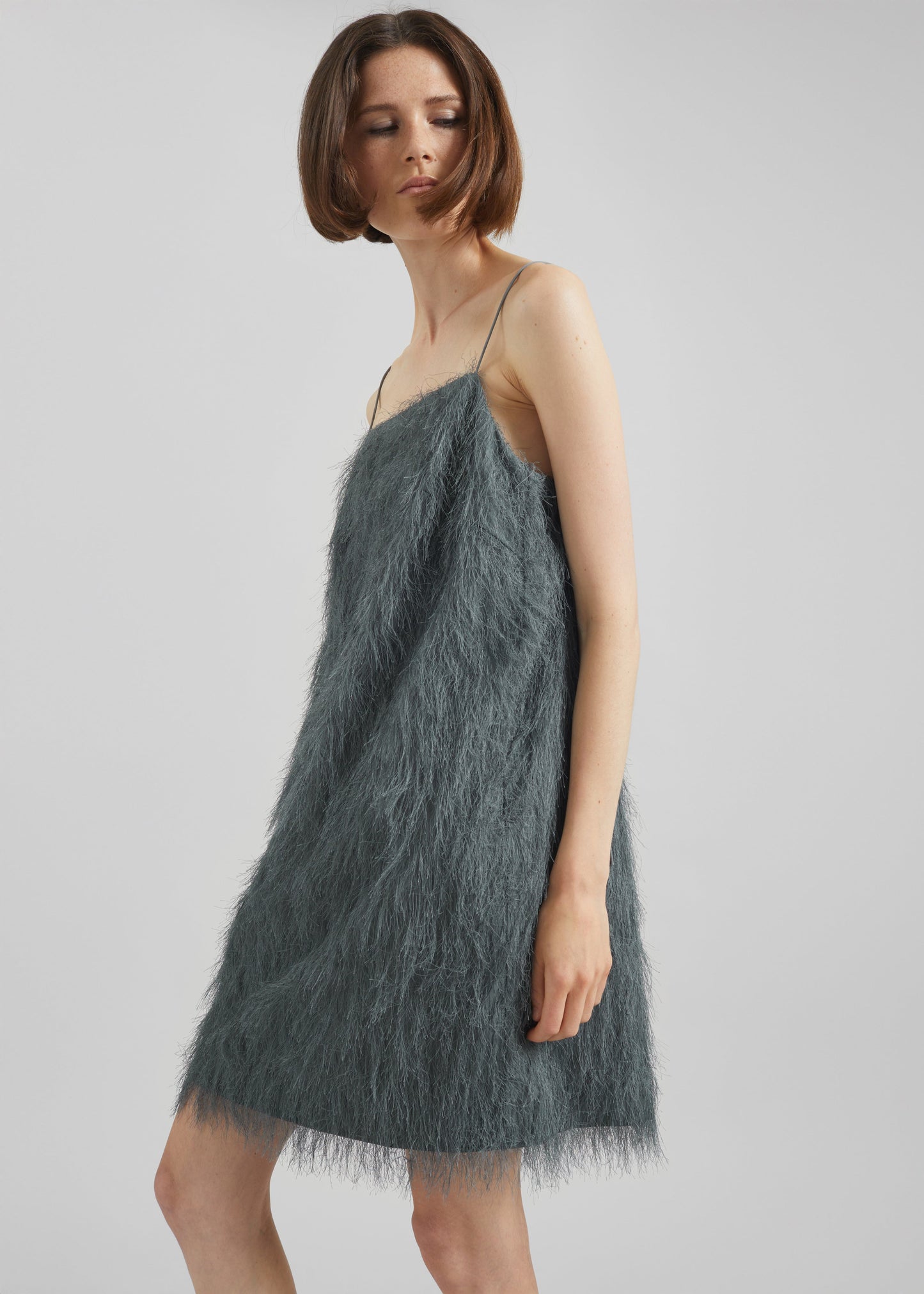 Biarritz Fringed Mini Dress - Storm Grey