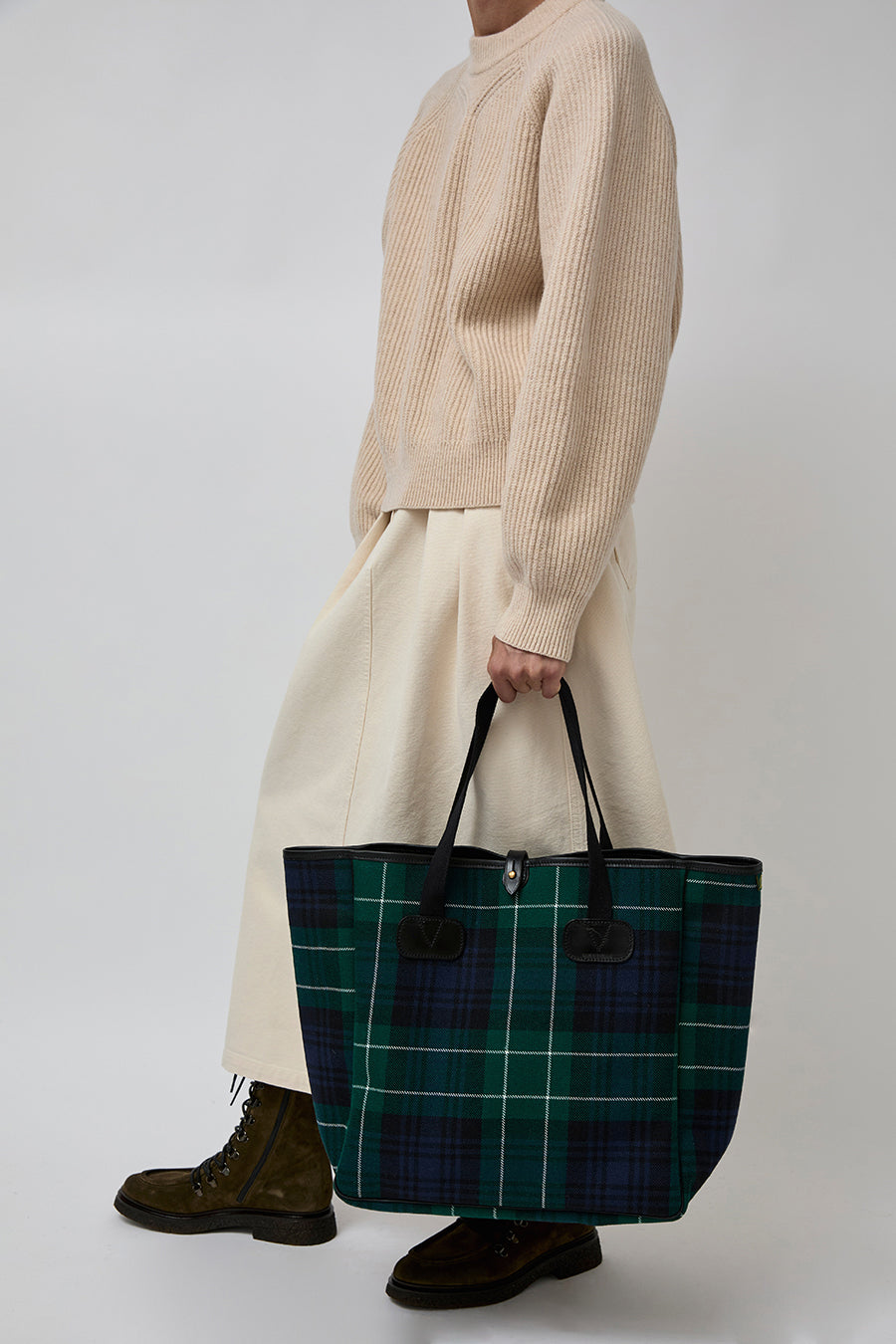 Brady Small Carryall in Green Tartan Wool