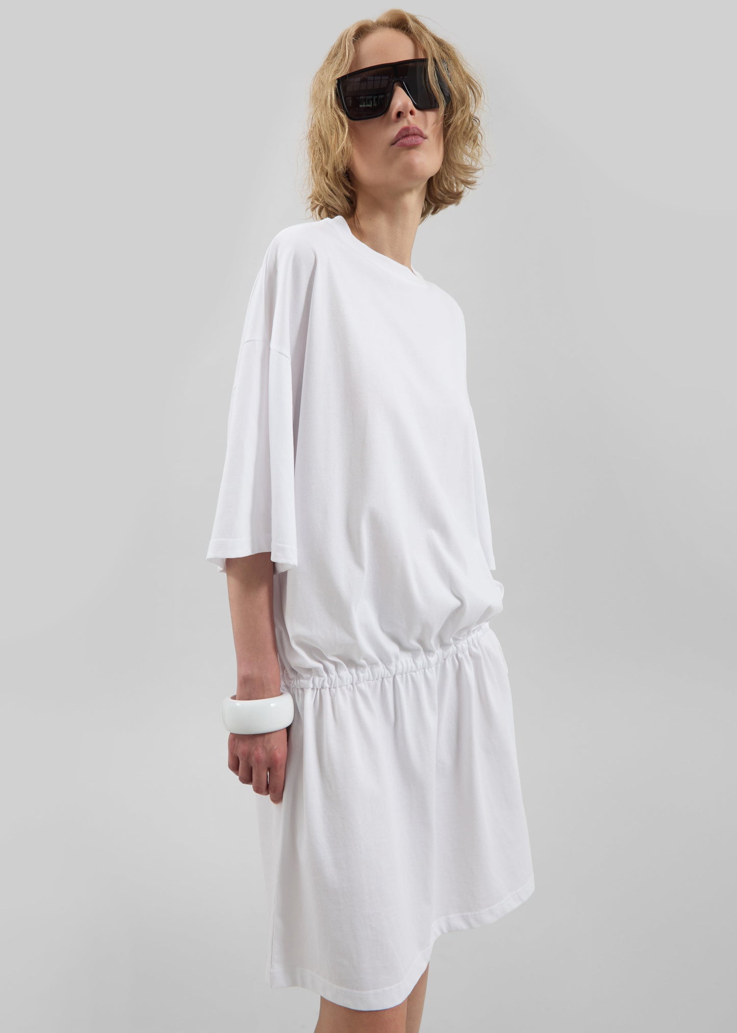 Calitri Drop Waist T-Shirt Dress - White