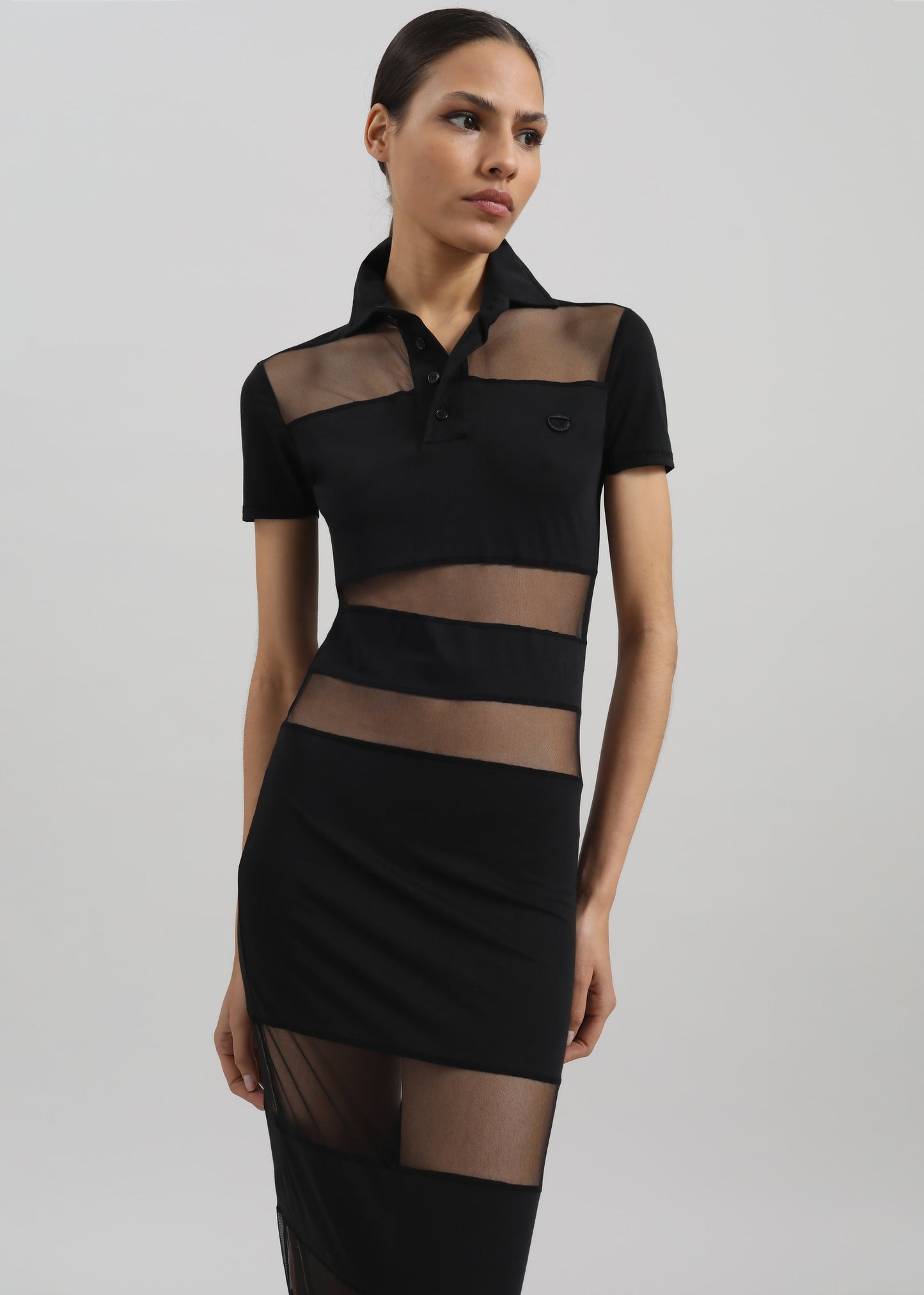 Coperni Striped Sheer Polo Dress - Black