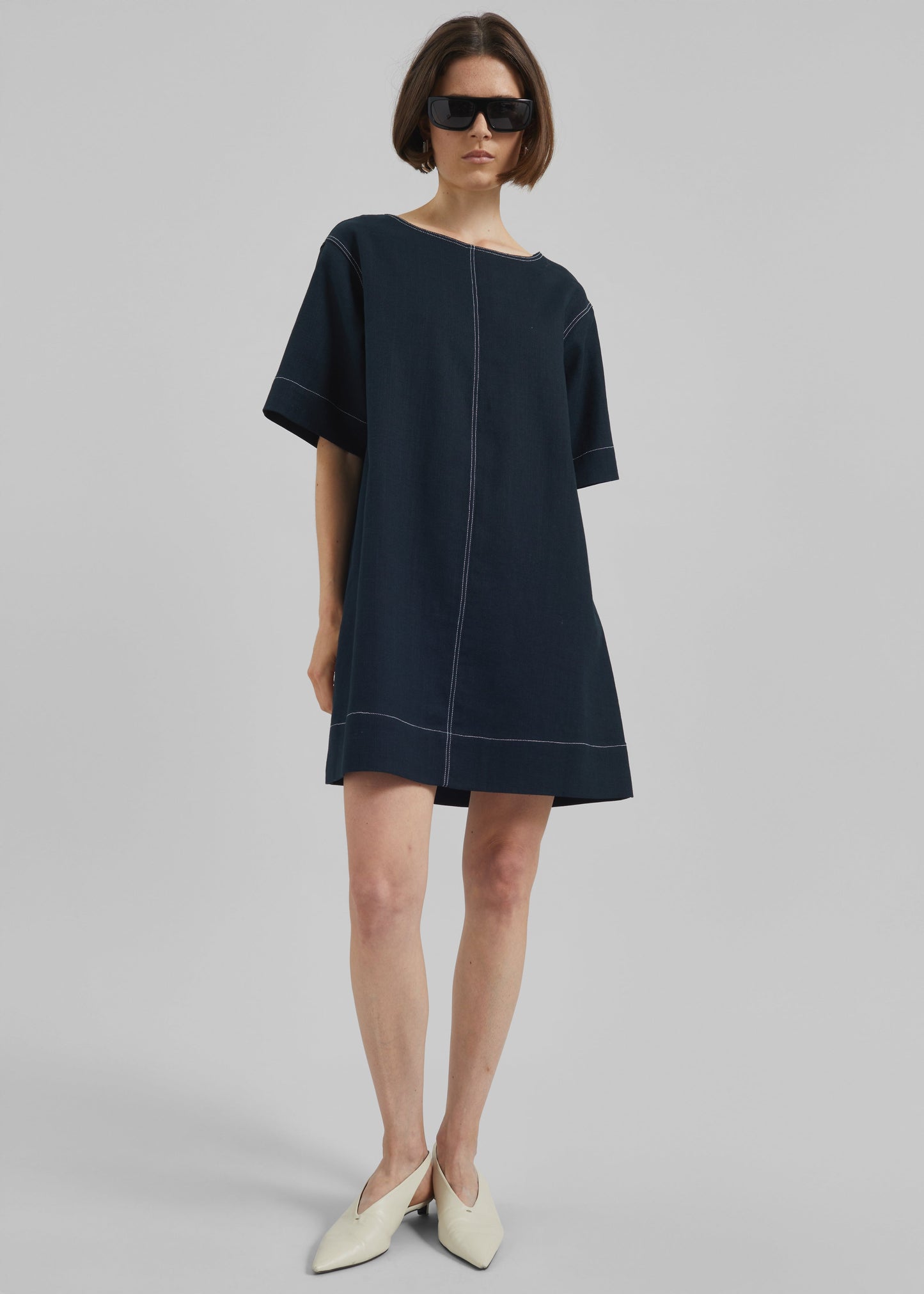 Ellerton Contrast Stitch Dress - Dark Navy