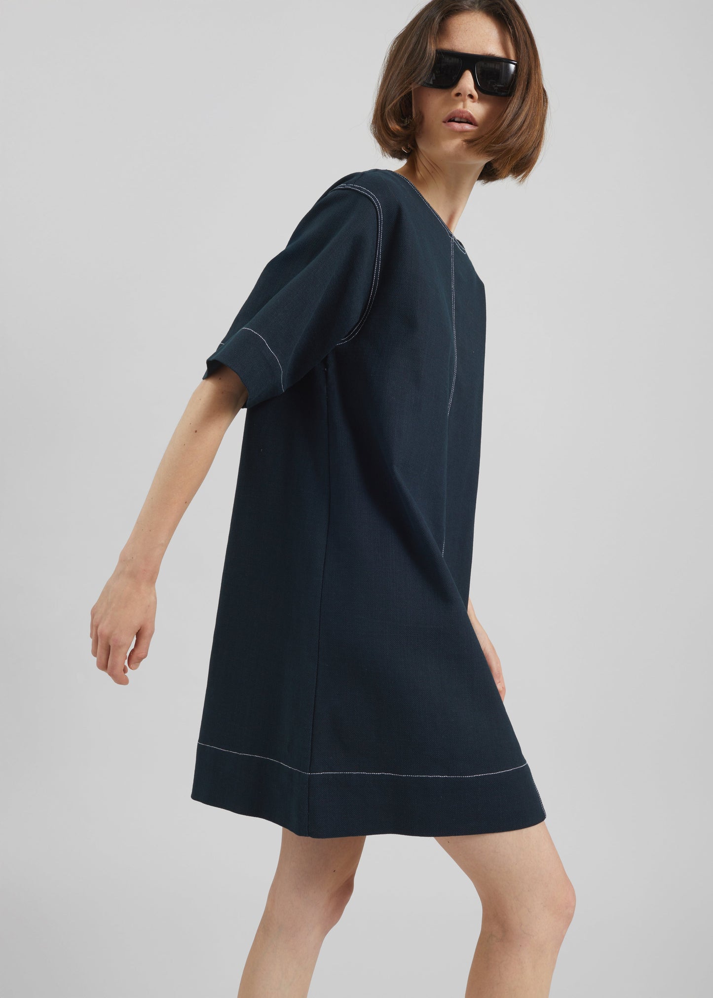 Ellerton Contrast Stitch Dress - Dark Navy