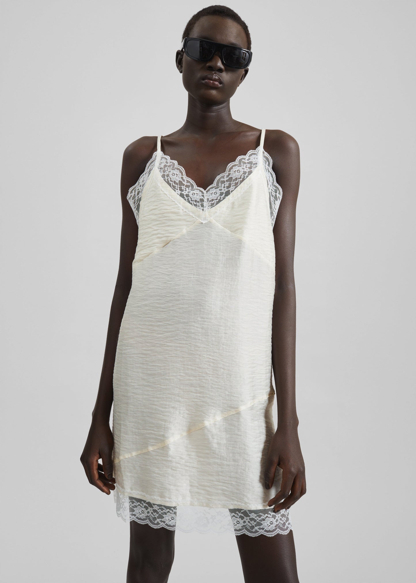 Elvina Lace Trim Slip Dress - Cream