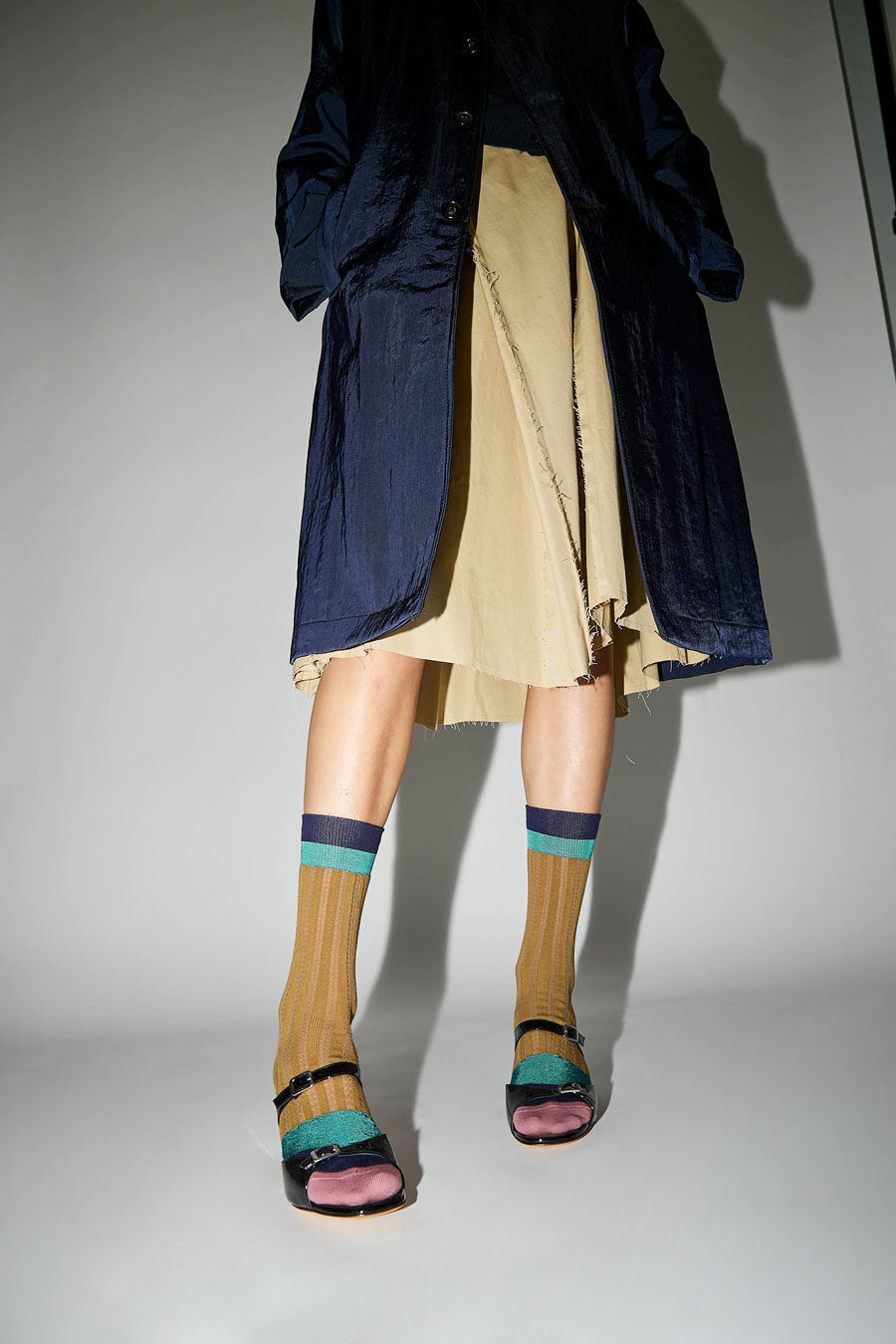 Exquisite J Colorblock Socks in Mustard