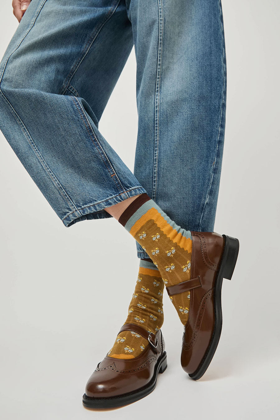 Exquisite J Short Cotton Micro Roses Socks in Mustard