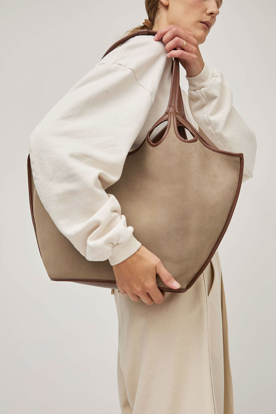 Hereu Escala Suede Bag in Grey and Chestnut