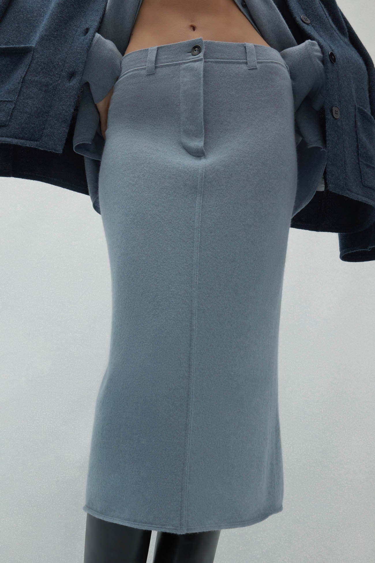 VENICE DENIM CASHMERE MIDI SKIRT
