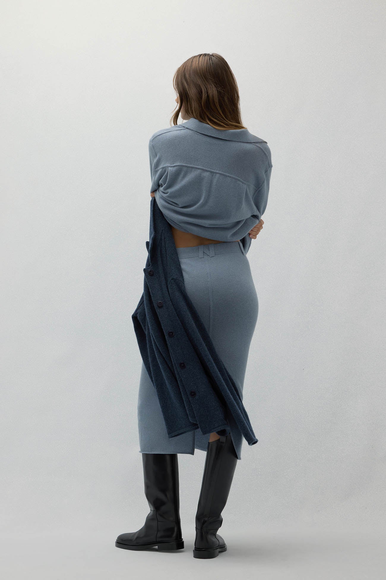 VENICE DENIM CASHMERE MIDI SKIRT