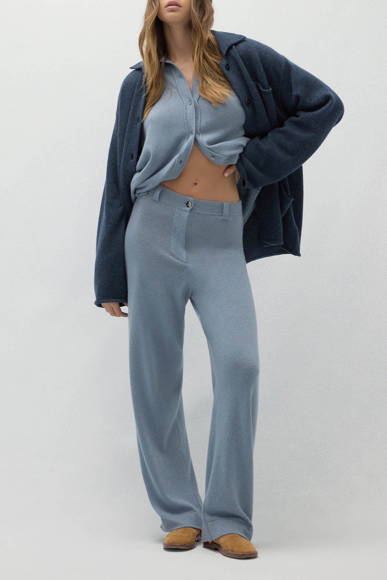 NAPLES DENIM CASHMERE WIDE LEG PANTS