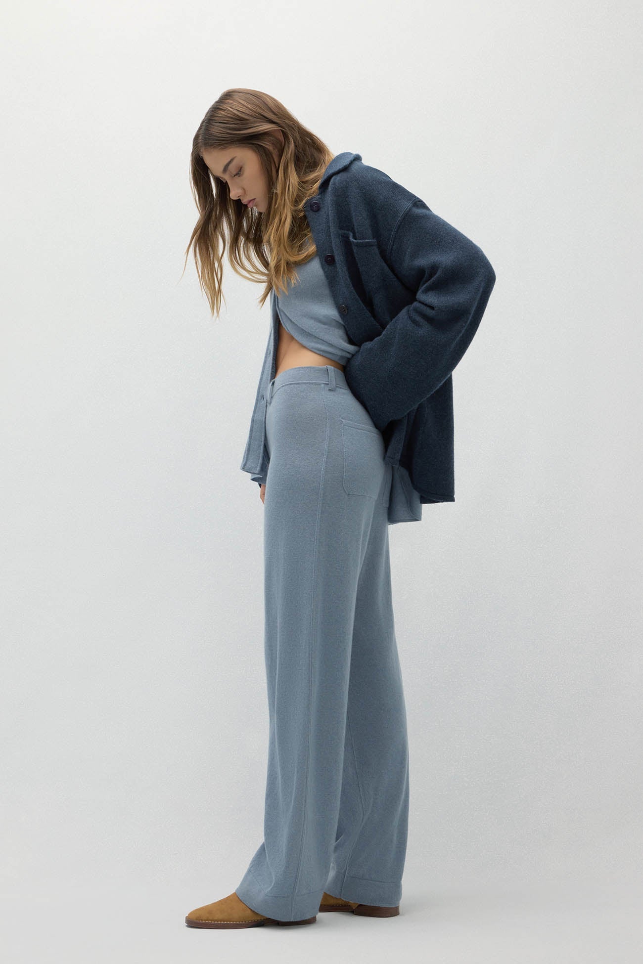 NAPLES DENIM CASHMERE WIDE LEG PANTS