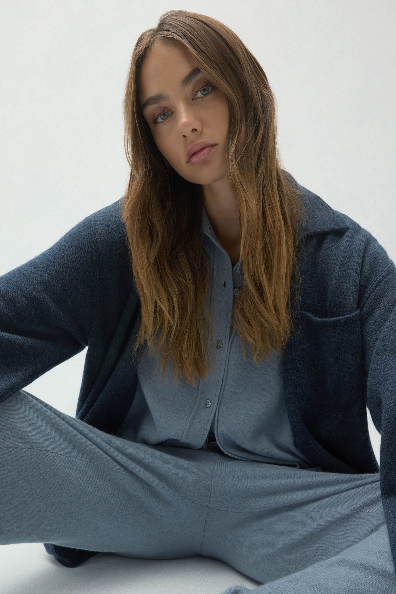 NAPLES DENIM CASHMERE WIDE LEG PANTS