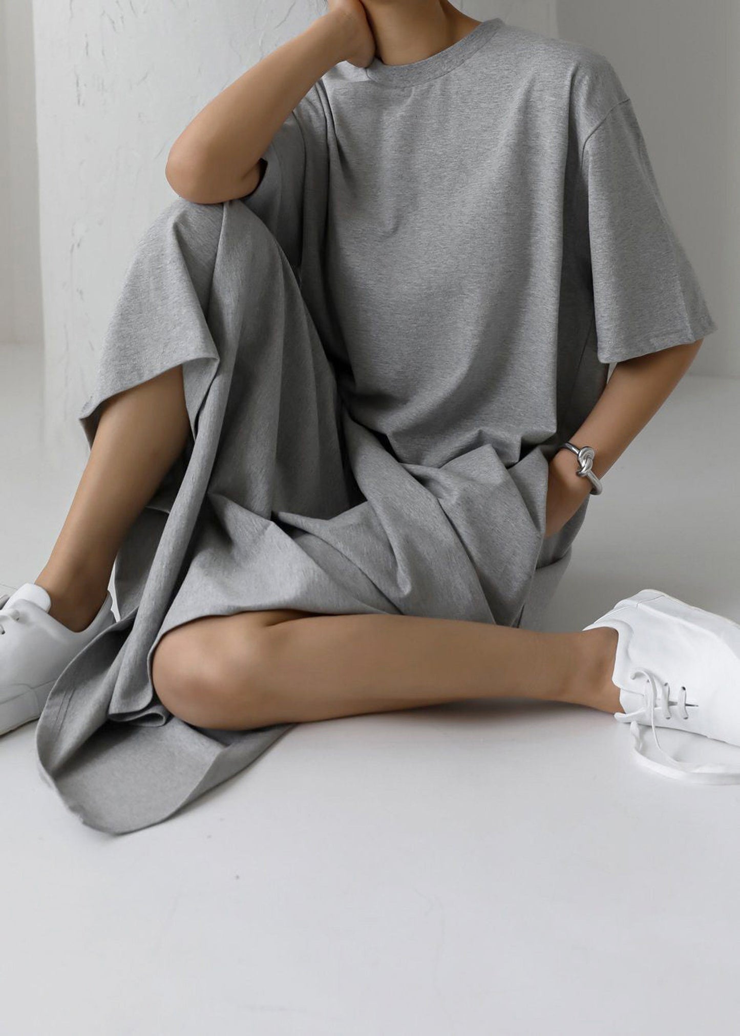 Lou Oversized Tee Dress - Heather Grey