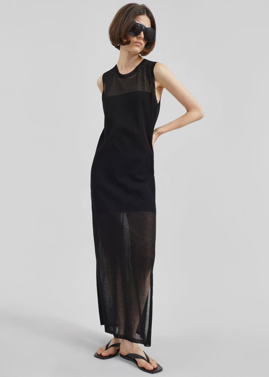 Loulou de Saison Philae Sheer Jersey Dress - Black