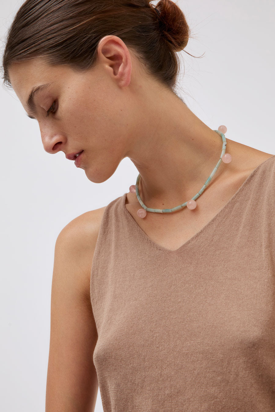 Mussels and Muscles Dew Necklace in Rose Quartz and Amazonite