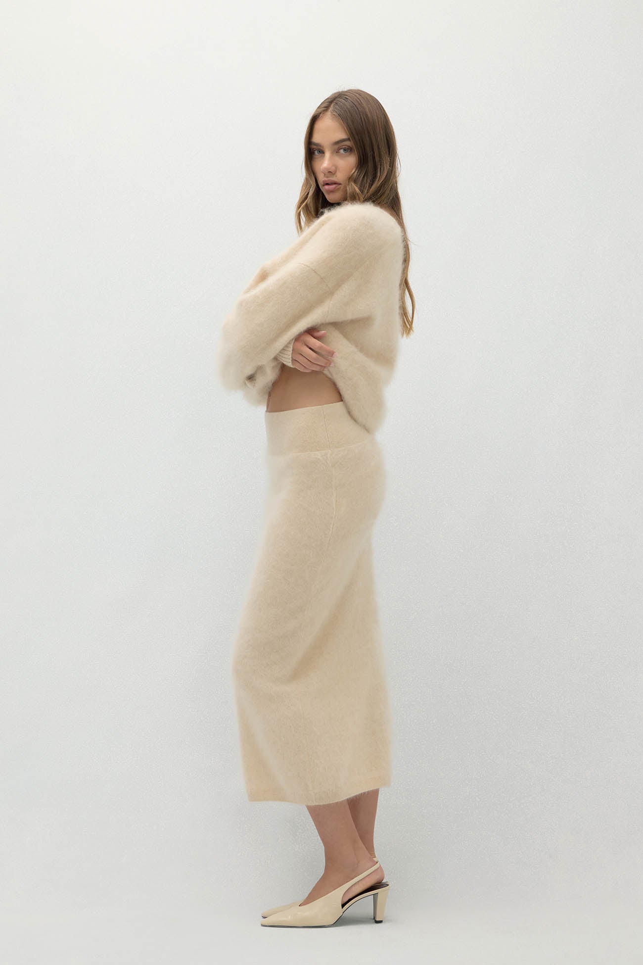 FRANCESCA BRUSHED CASHMERE MIDI SKIRT