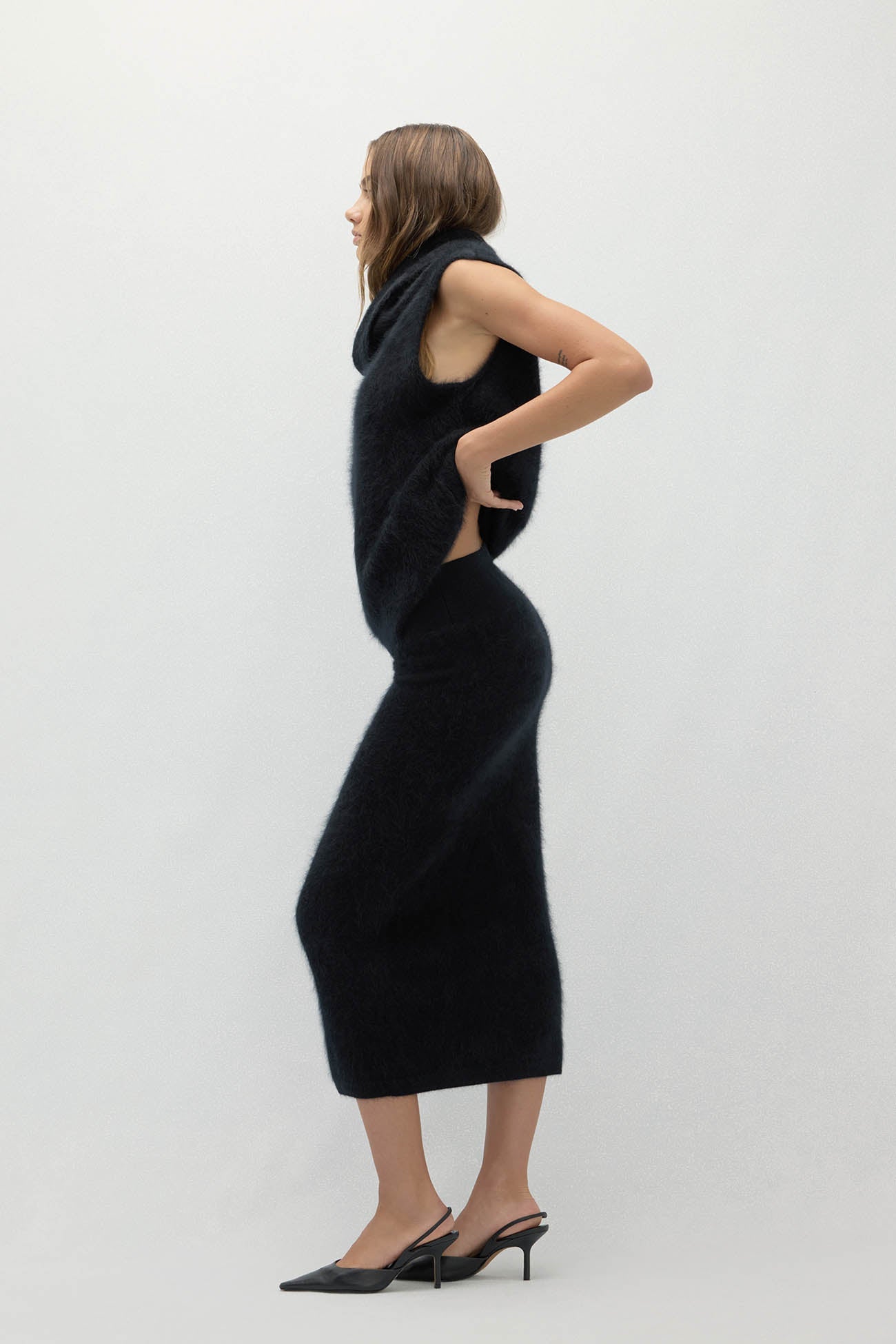 FRANCESCA BRUSHED CASHMERE MIDI SKIRT