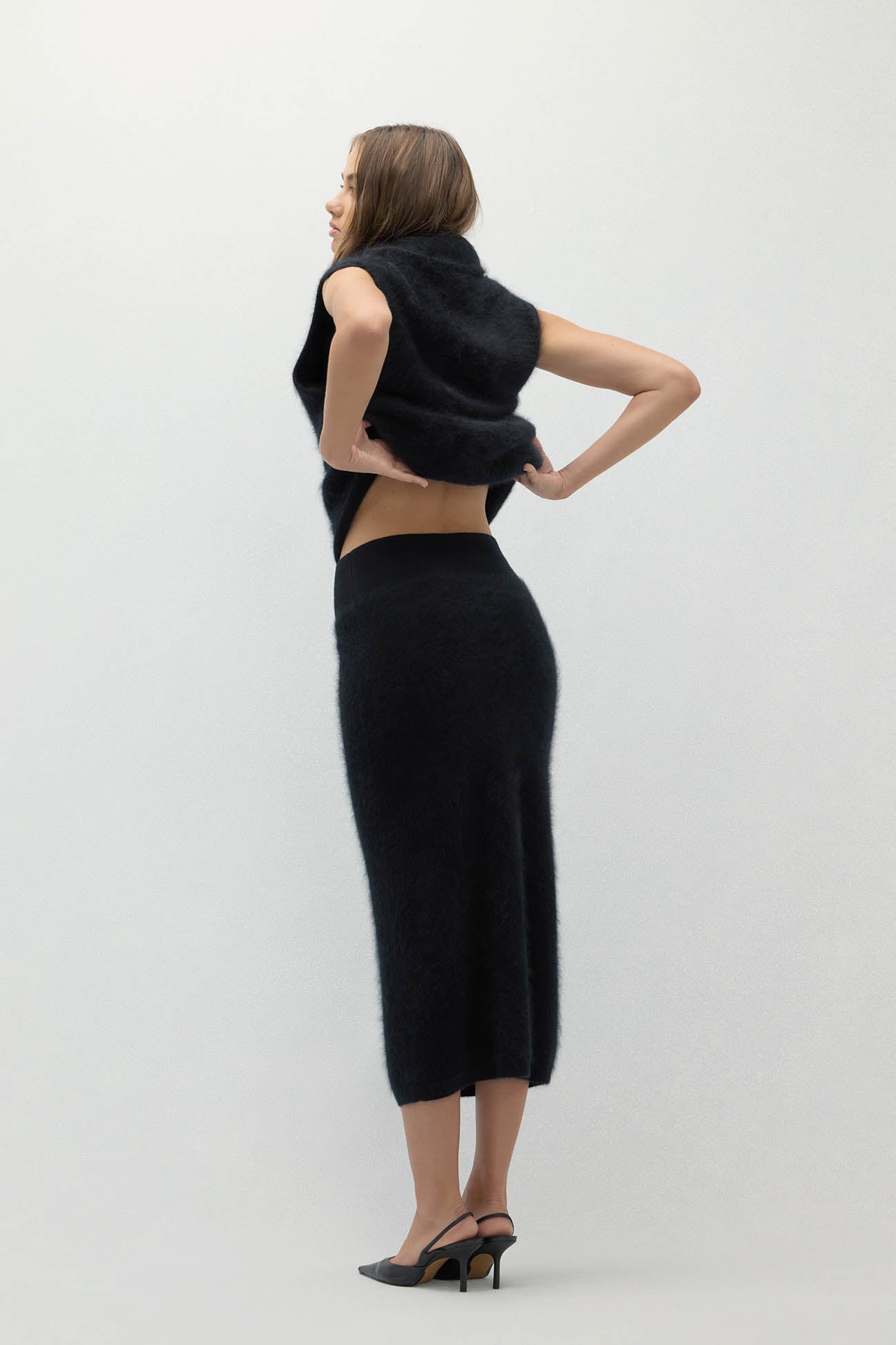 FRANCESCA BRUSHED CASHMERE MIDI SKIRT