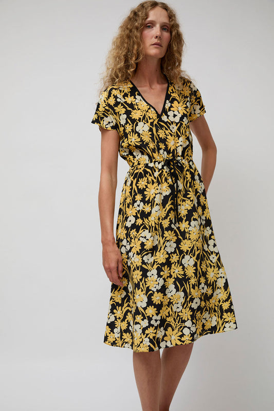 No.6 Magical Tie Dress in Black and Yellow Meadow
