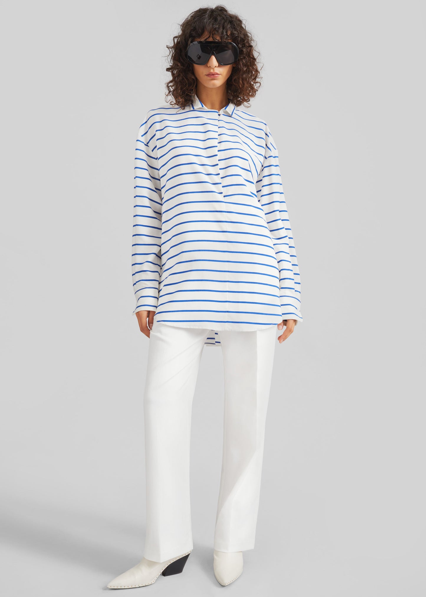 Picos Shirt Dress - White/Blue Stripe